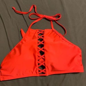 Coral halter bikini top